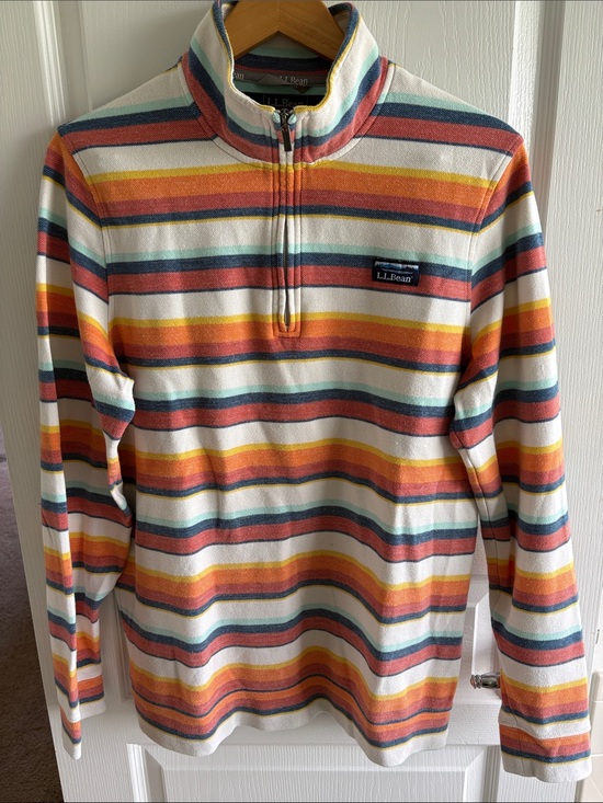 L.L. Bean Other - L.L. Bean Men's Striped Half-Zip Sweater - Cream, Orange, Yellow, Blue, Rust